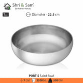 High Grade Stainless Steel Portis Salad Bowl 23 Cm - Silver, 2200ml | Stainless Steel Katora